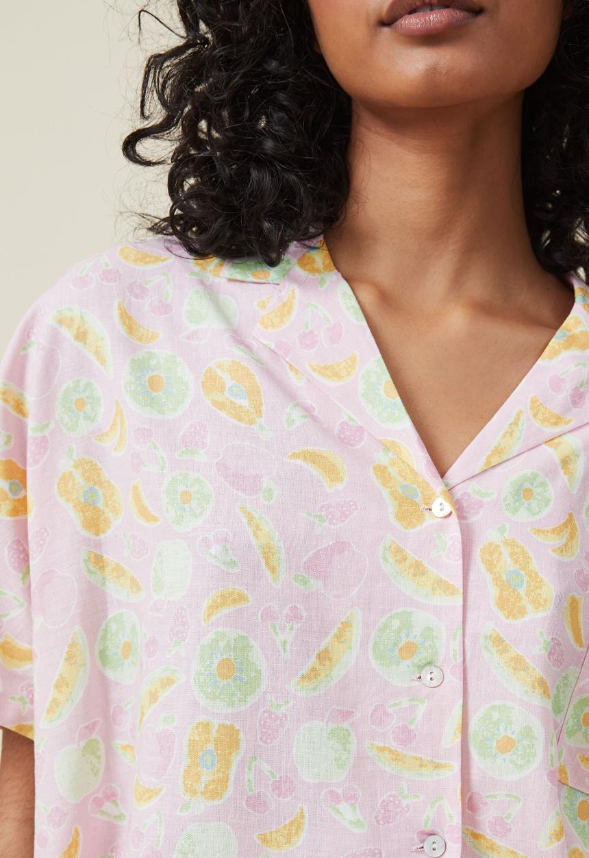Cotton On - Body linen blend sleep set - textured fruit salad