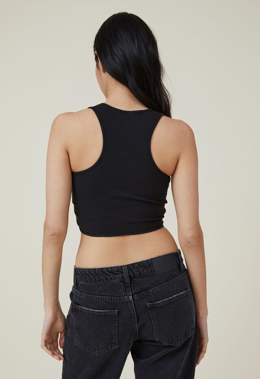 Cotton On - Curved crop tank - black