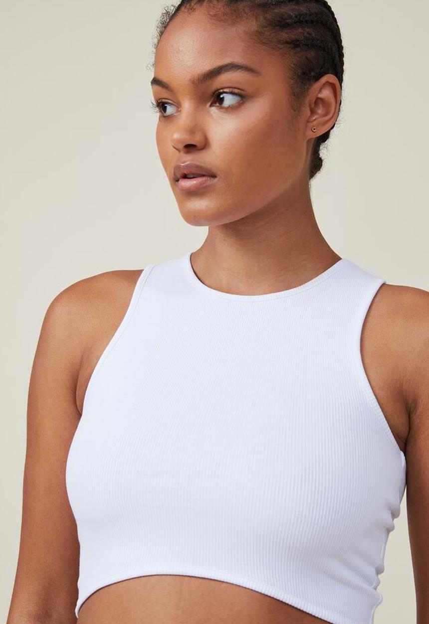 Cotton On - Curved crop tank - white