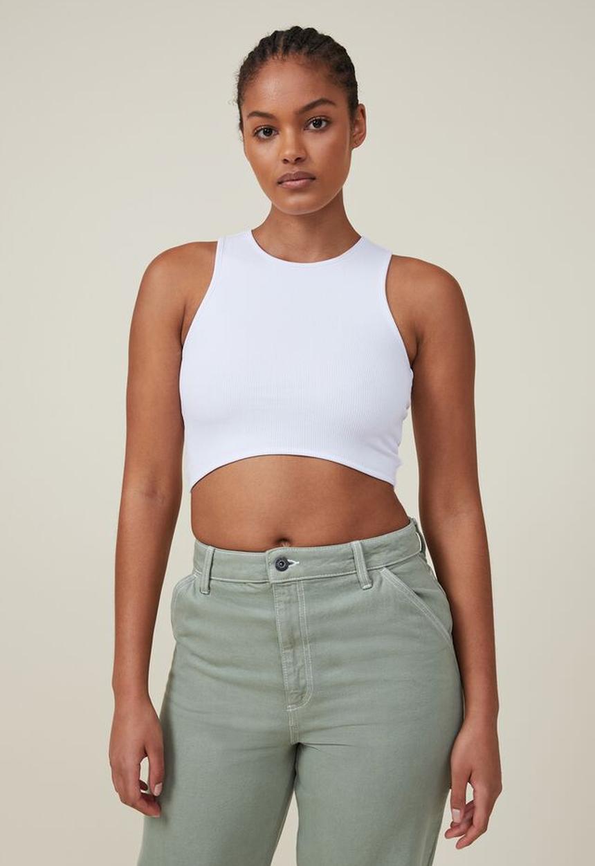 Cotton On - Curved crop tank - white
