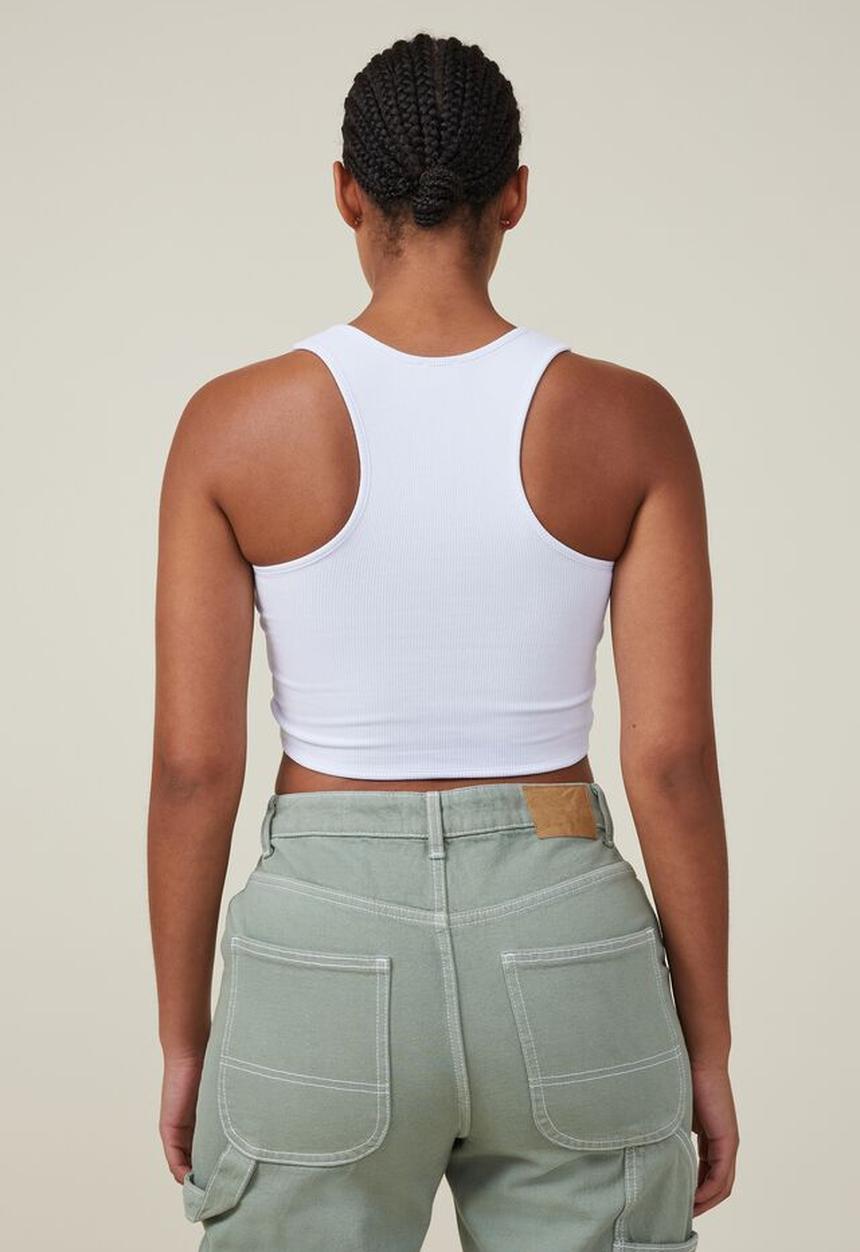 Cotton On - Curved crop tank - white