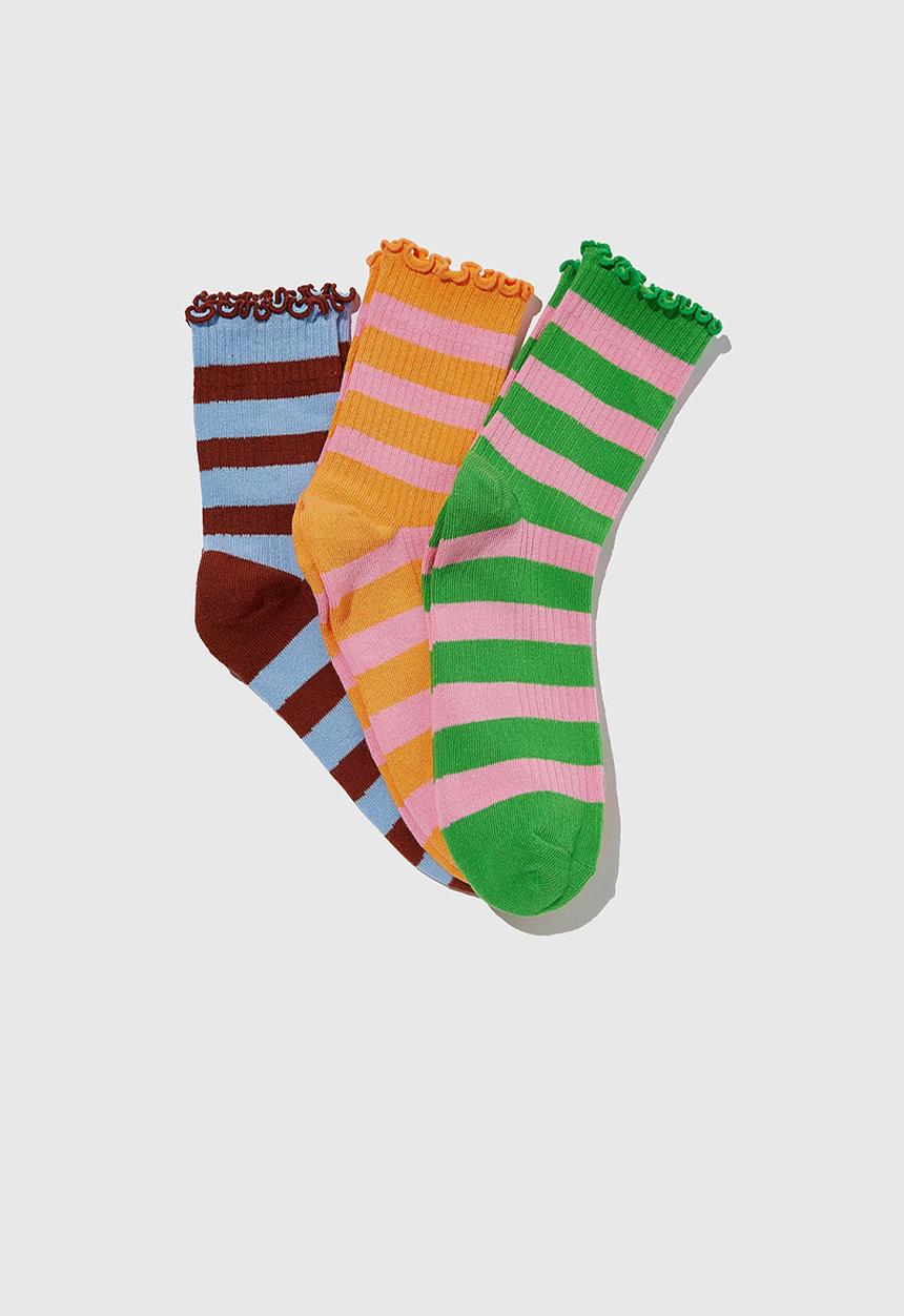 Cotton On - 3pk frill ribbed crew sock - erin stripe mix