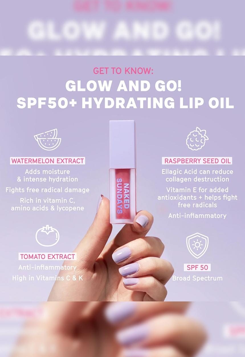 Naked Sundays - SPF50 Glow + Go Hydrating Lip Oil - Watermelon