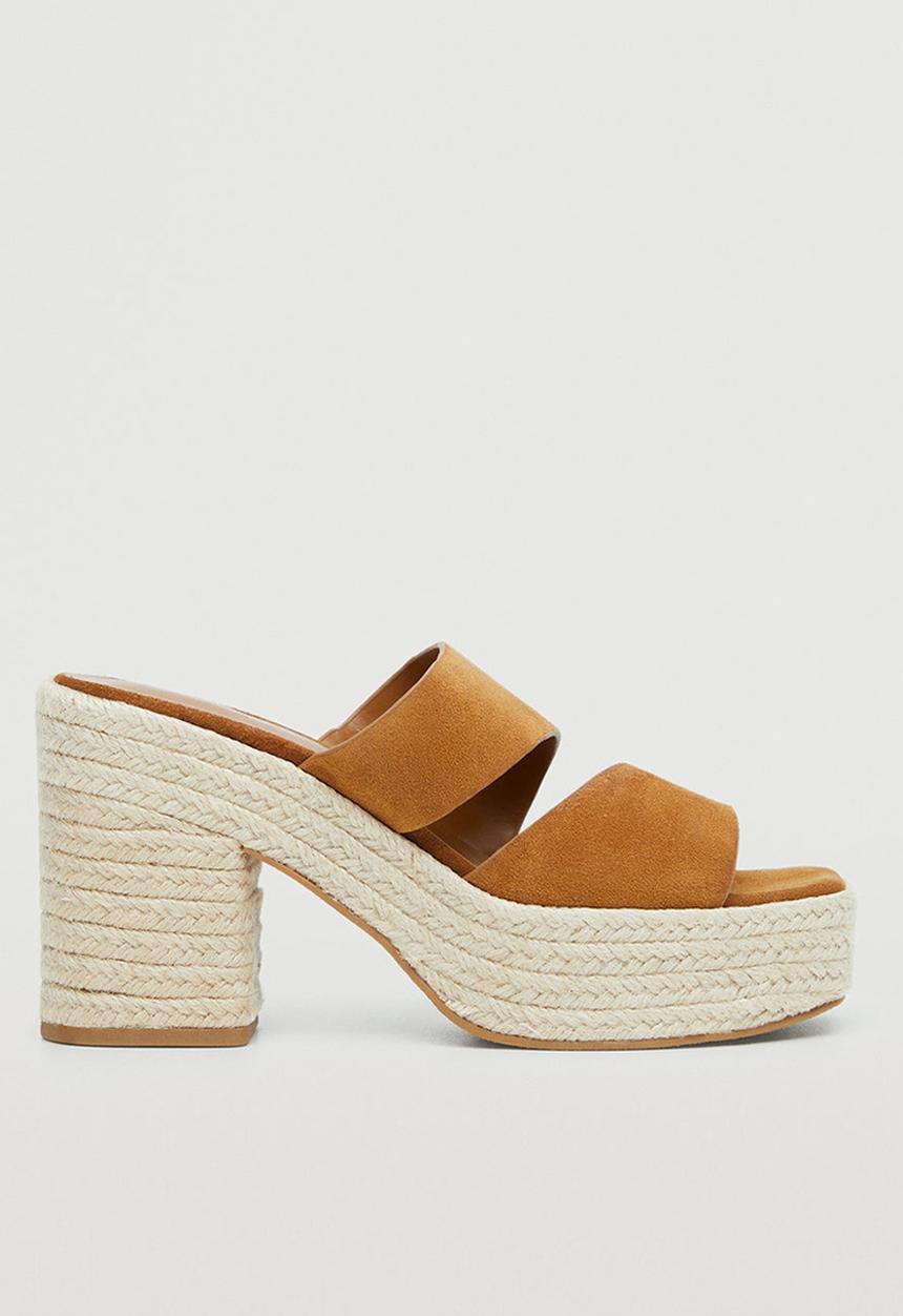 MANGO - Menos leather espadrille mule - medium brown
