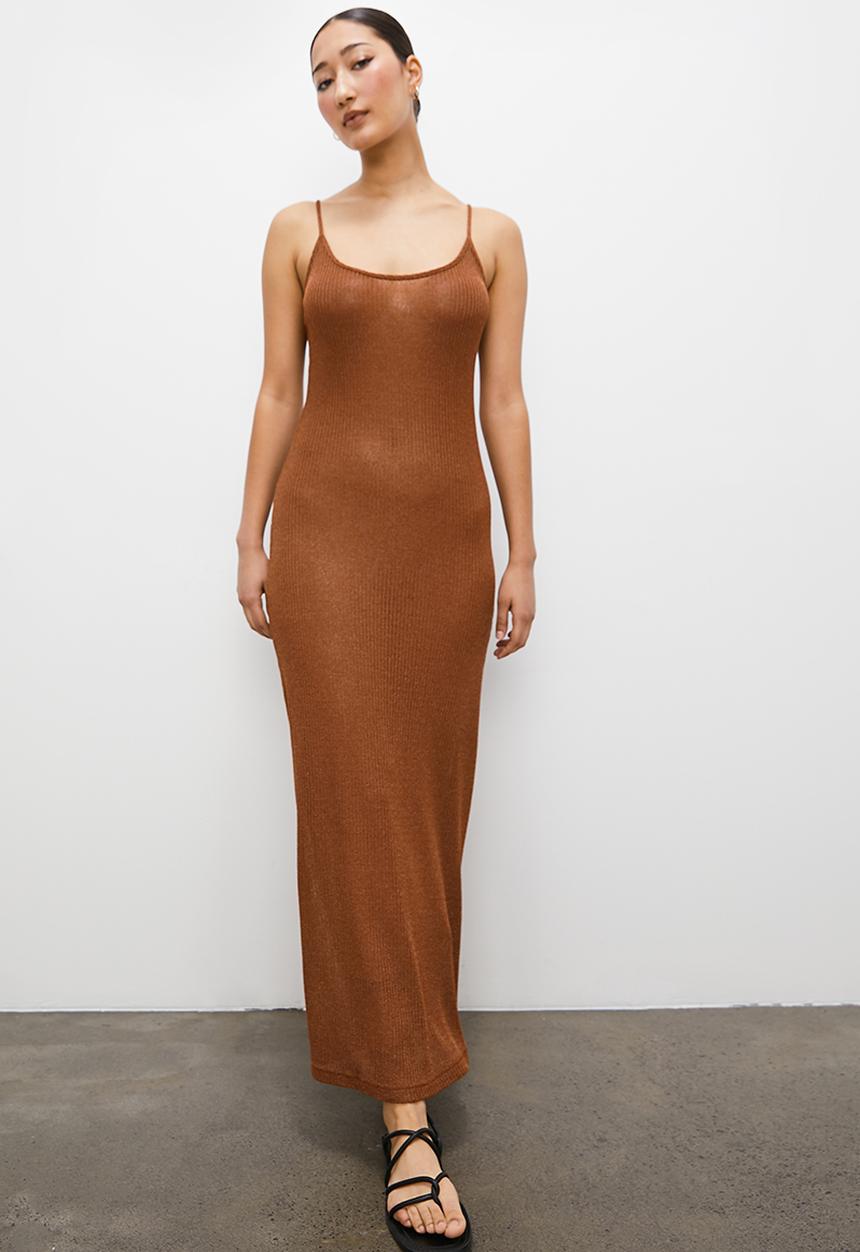 VELVET - Metallic maxi  tank dress - copper