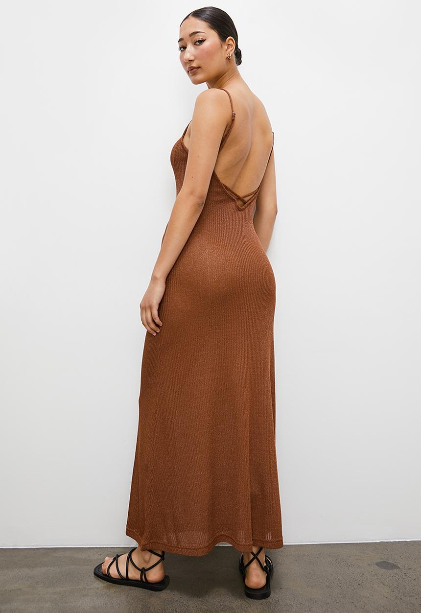 VELVET - Metallic maxi  tank dress - copper