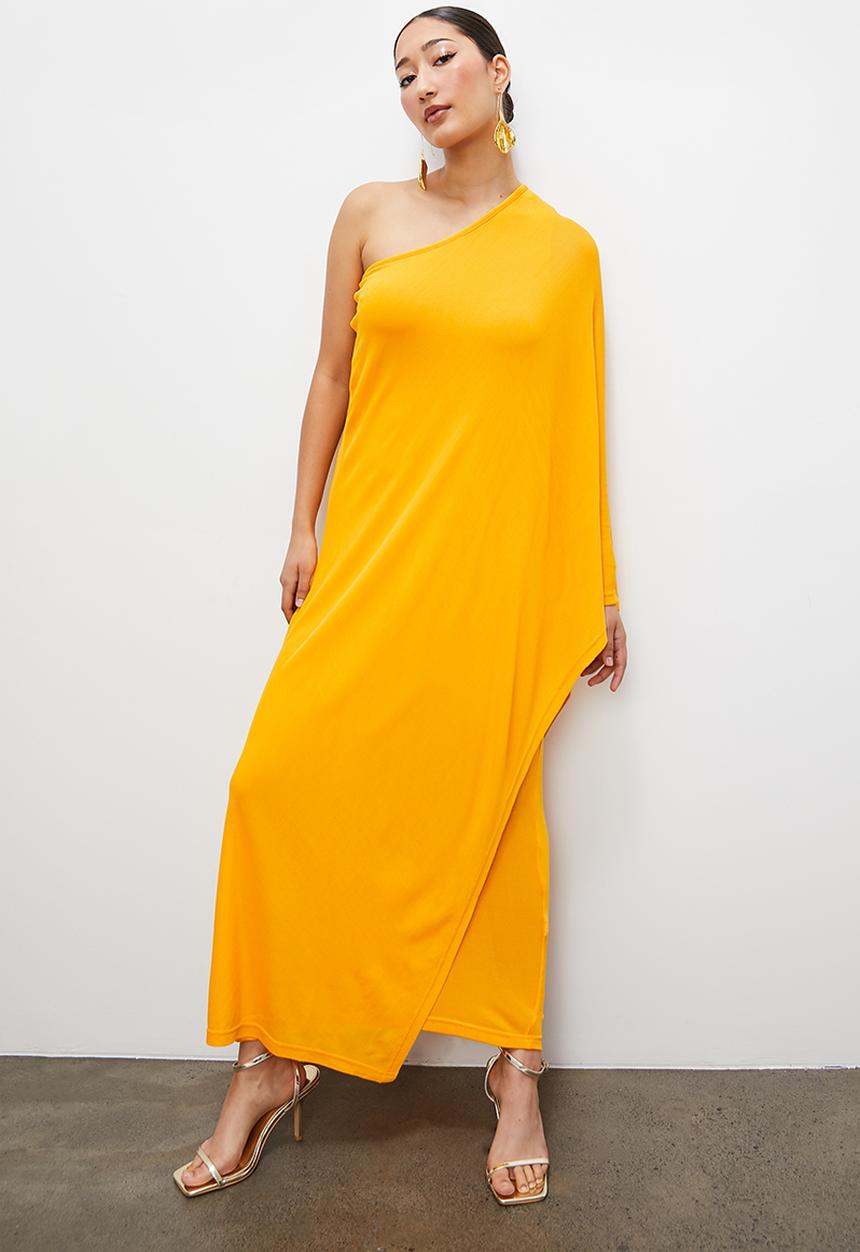 VELVET - Asym lightweight knit dress - marigold