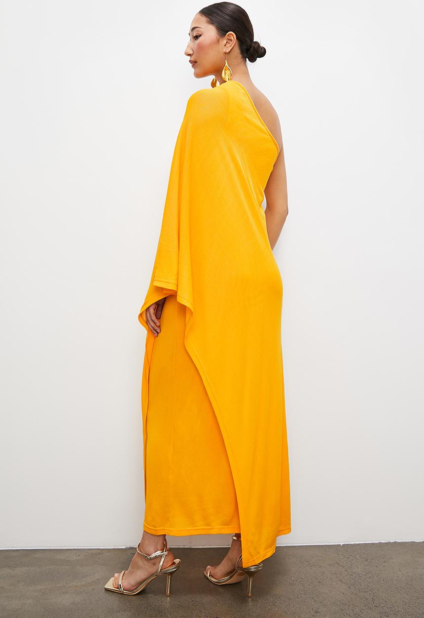 VELVET - Asym lightweight knit dress - marigold
