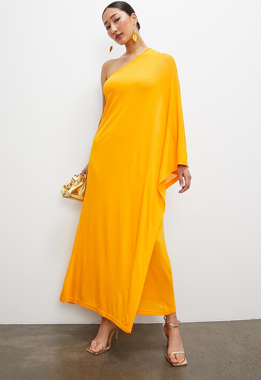 VELVET - Asym lightweight knit dress - marigold