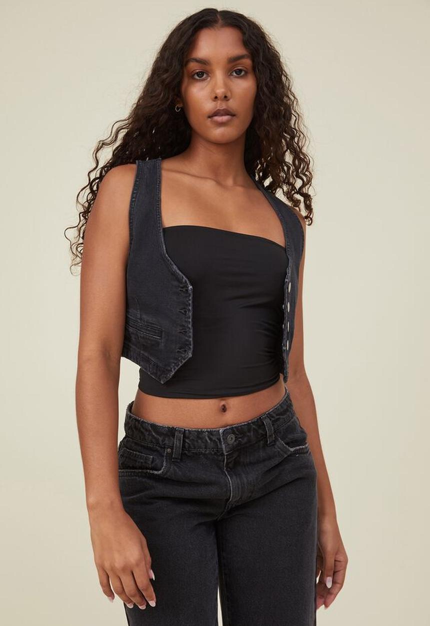 Cotton On - Denim vest - ink black w/contrast stitch