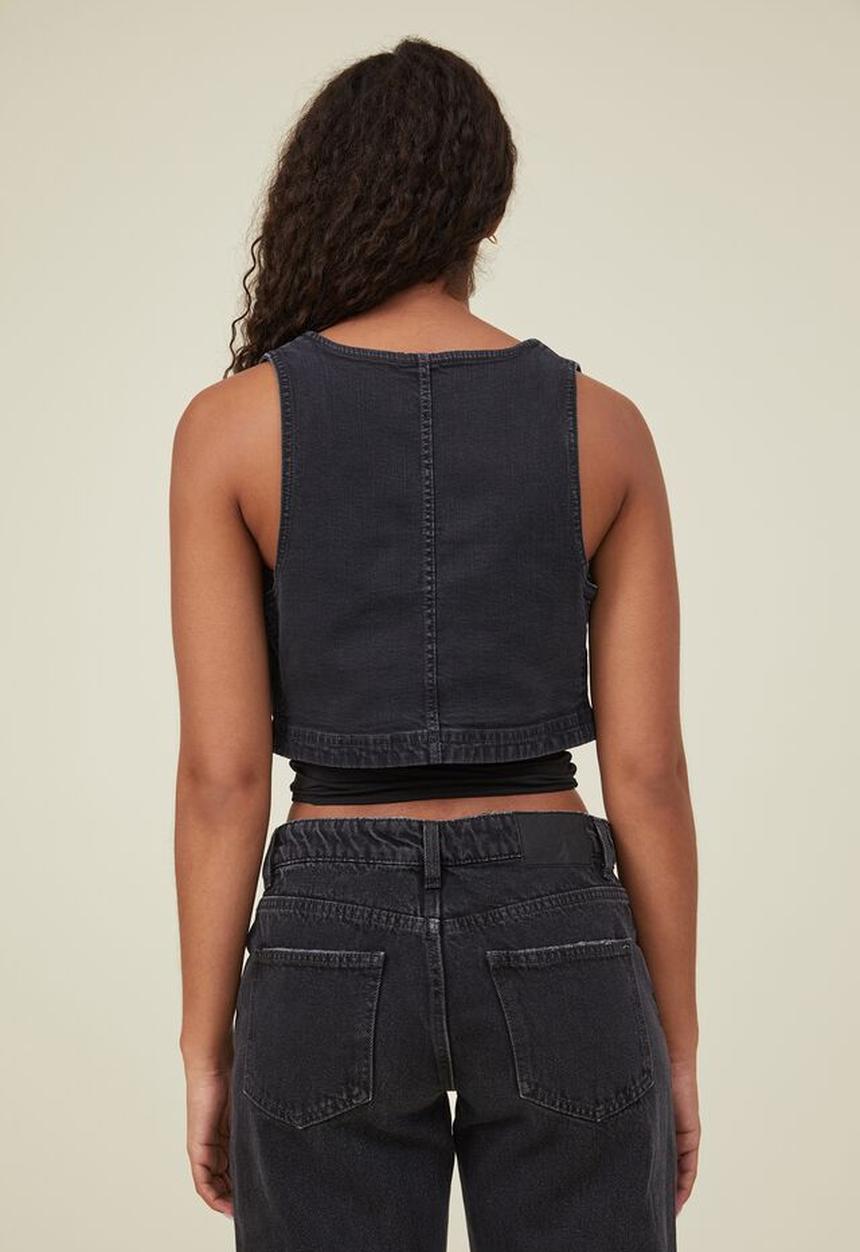 Cotton On - Denim vest - ink black w/contrast stitch