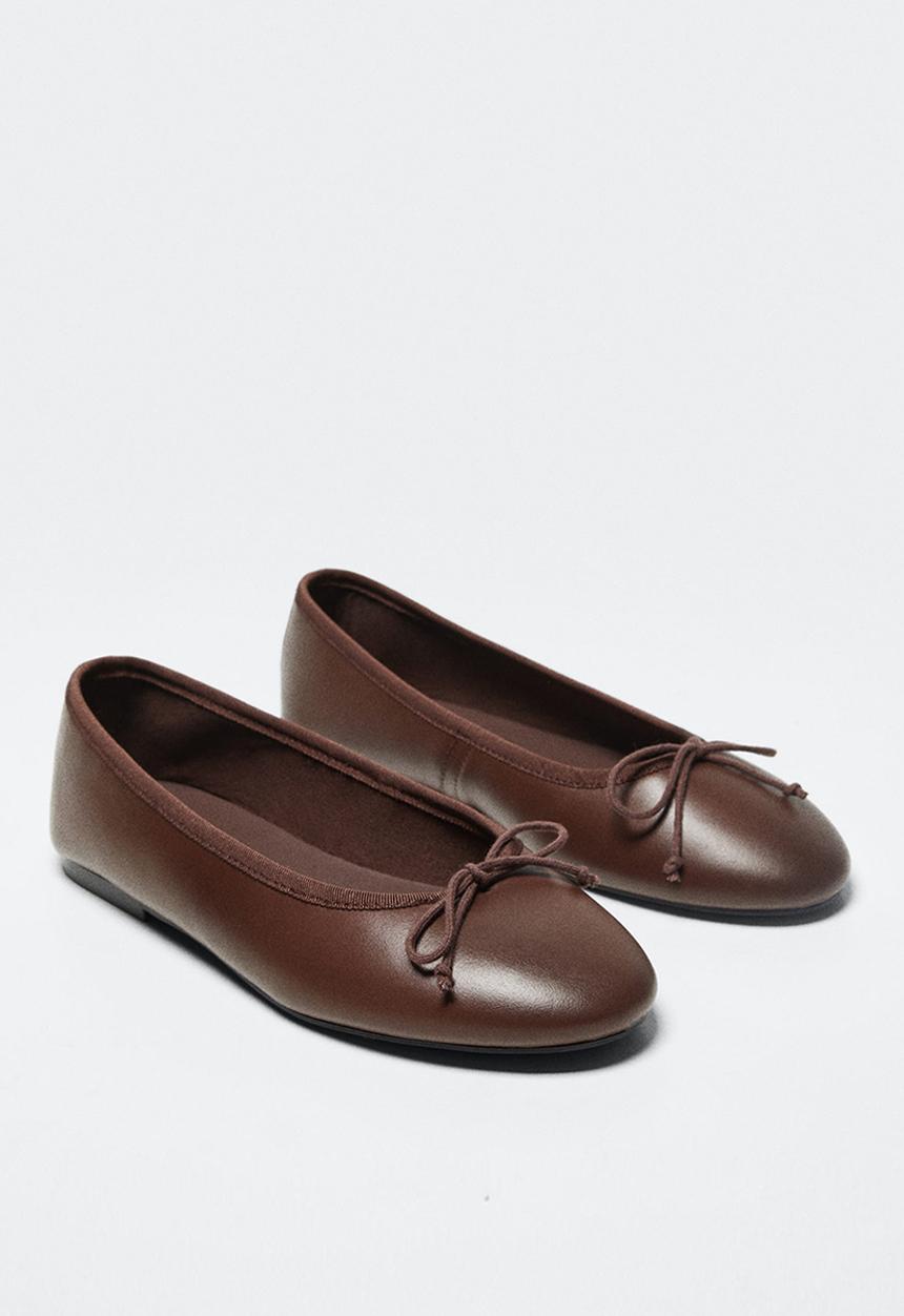 MANGO - Paso leather ballerina - dark brown