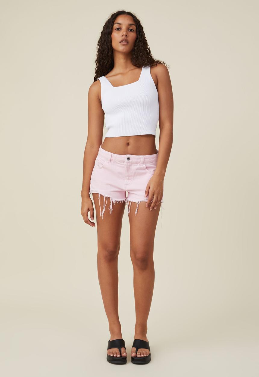 Cotton On - Low rise denim short - bubble pink rip