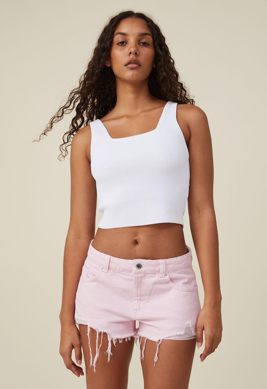 Cotton On - Low rise denim short - bubble pink rip