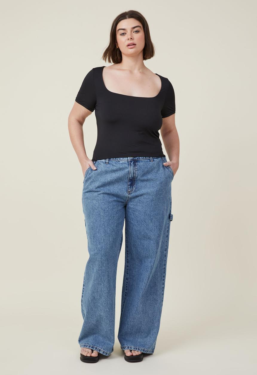 Cotton On - Curve sculpted cap sleeve top - black