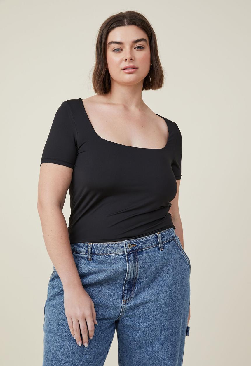 Cotton On - Curve sculpted cap sleeve top - black