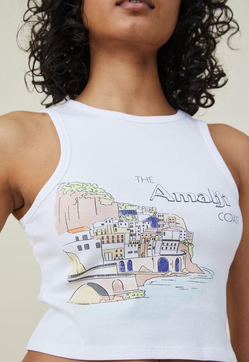 Cotton On - Graphic rib racer tank - almalfi/white