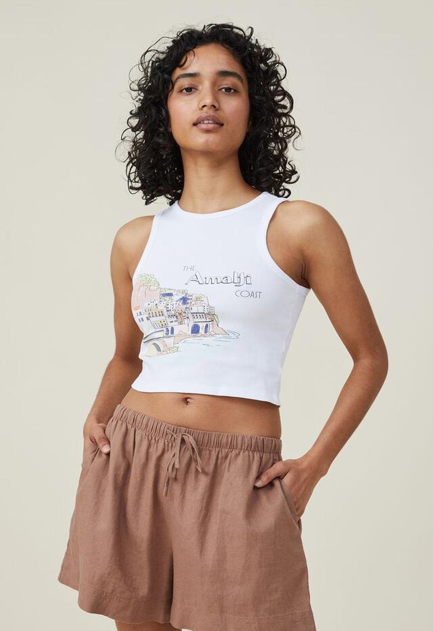 Cotton On - Graphic rib racer tank - almalfi/white