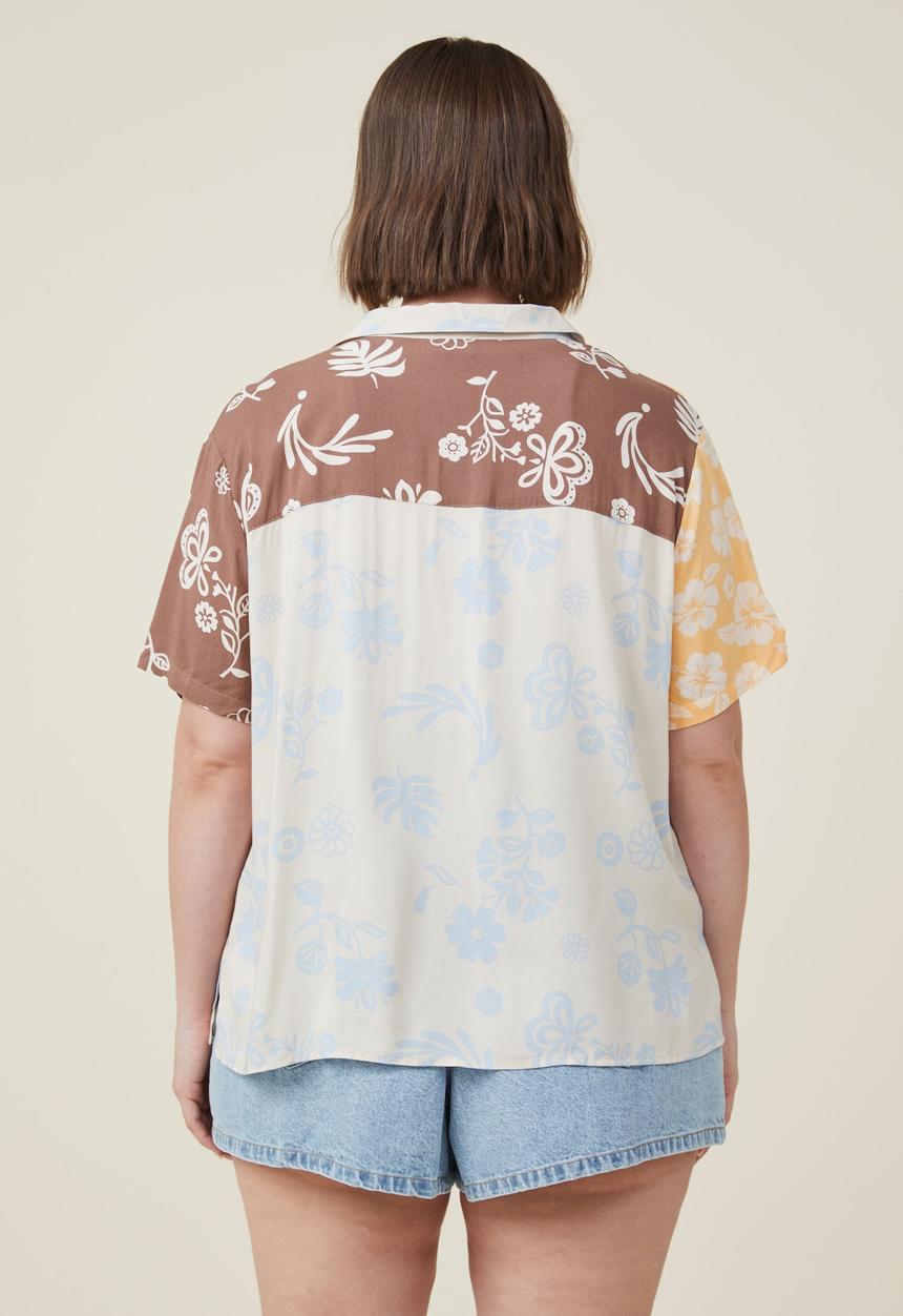 Cotton On - Curve patchwork resort shirt - splice orange patchwork