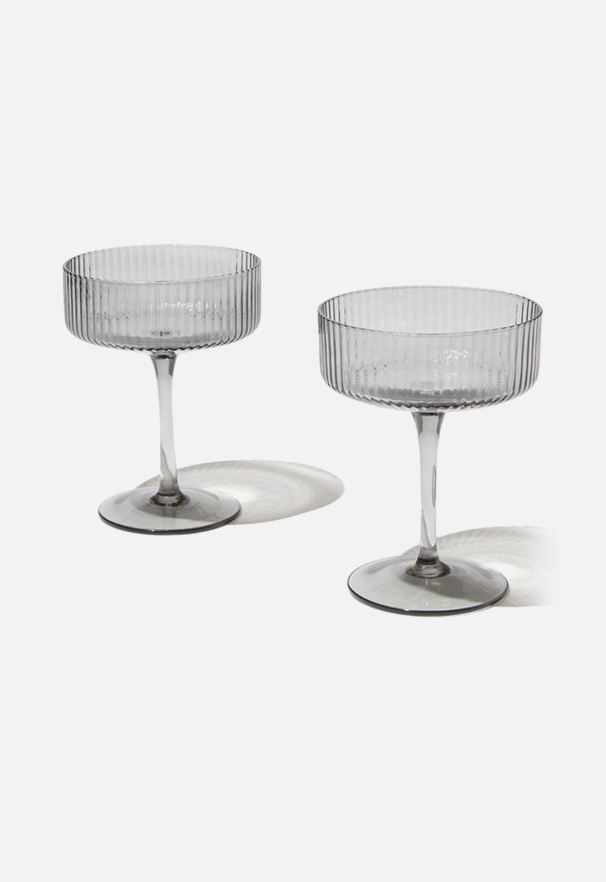 Typo - Set of 2 ribbed glass coupes - cool gray