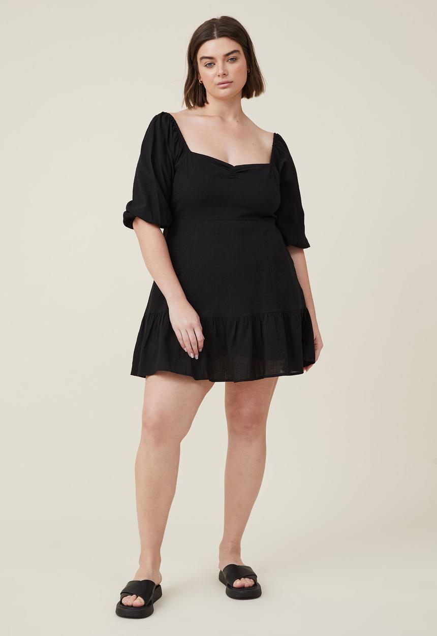 Cotton On - Curve maya full sleeve mini dress - black