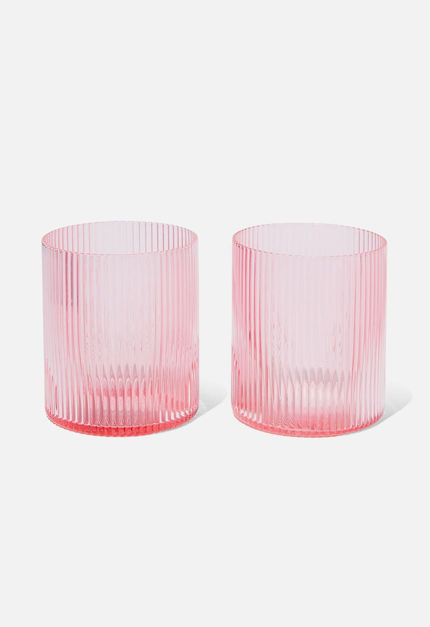 Typo - Set of 2 ribbed low ball drink glasses - rosa powder