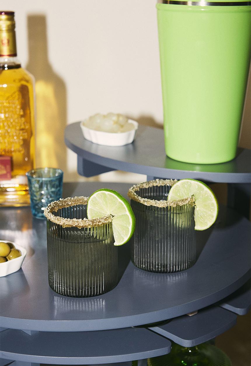 Typo - Set of 2 ribbed low ball drink glasses - cool gray