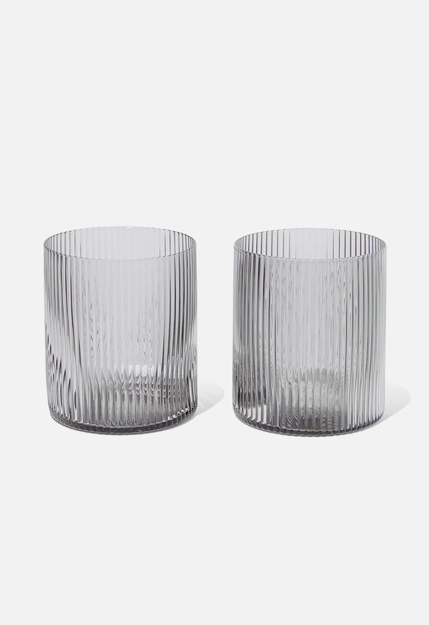 Typo - Set of 2 ribbed low ball drink glasses - cool gray