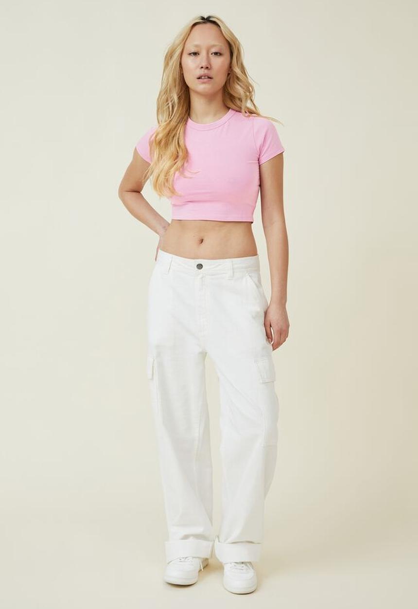 Cotton On - Micro crop tee - bubbly pink
