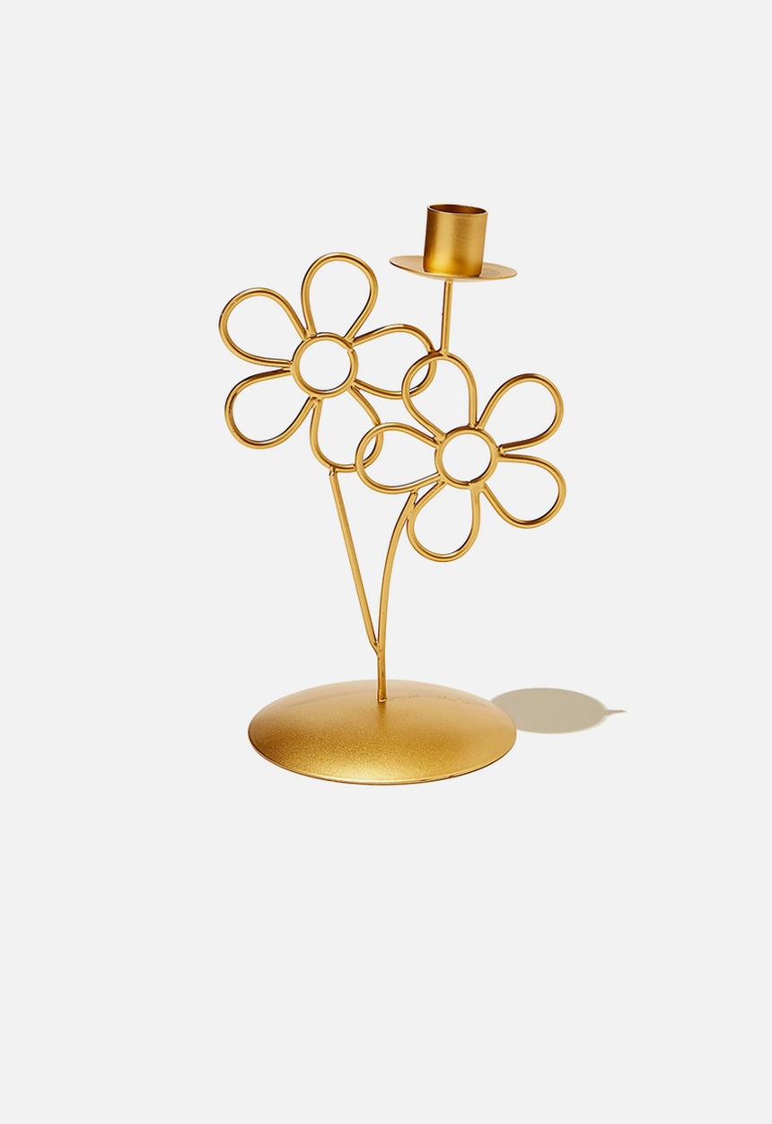 Typo - Metal shaped candle holder - gold daisies