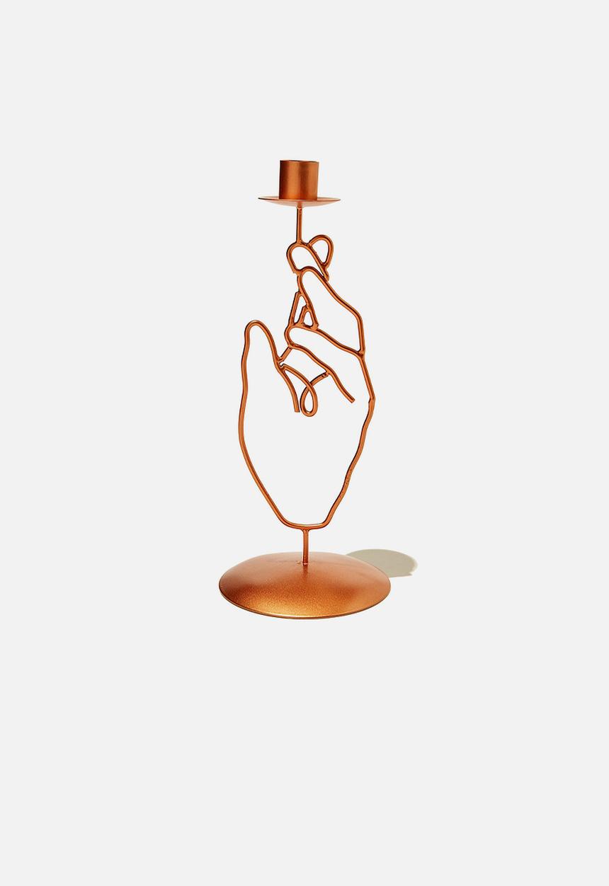 Typo - Metal shaped candle holder - rose gold hand