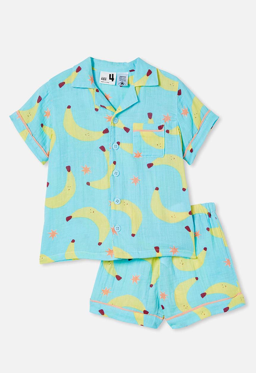 Cotton On - Andre cheesecloth short sleeve pj set - heaven blue