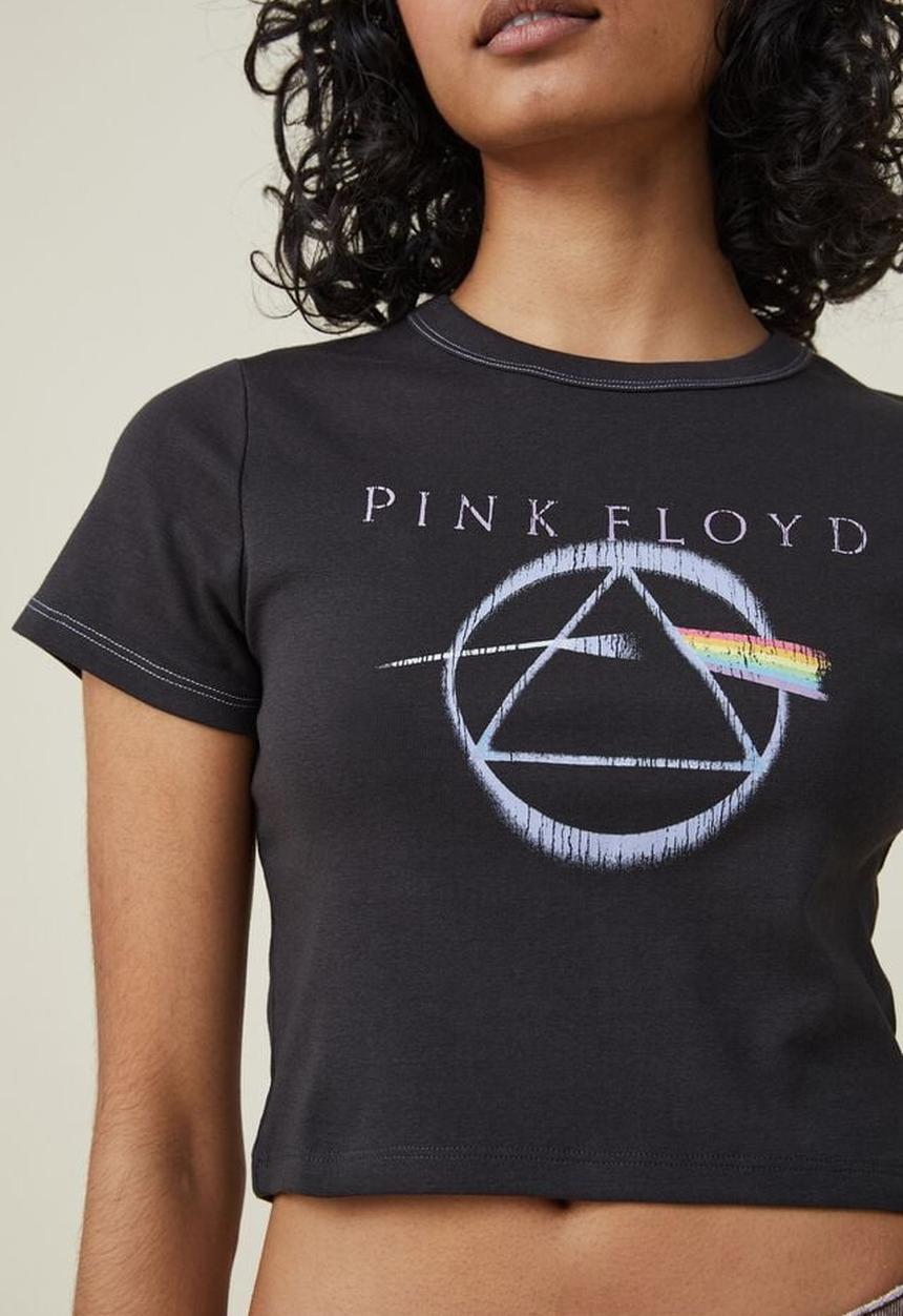 Cotton On - Micro fit rib graphic license tee - lcn per pink floyd dark side of moon/washed b