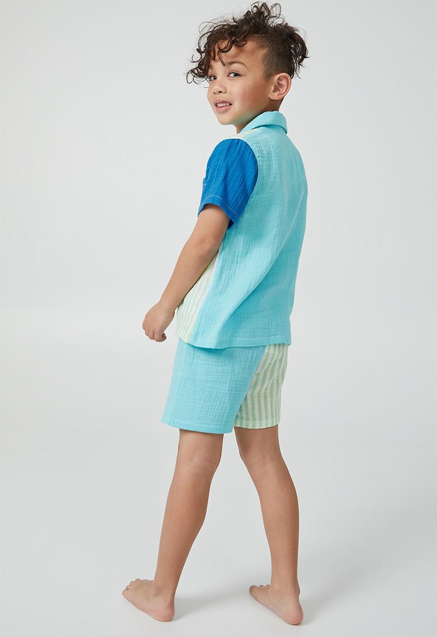 Cotton On - Andre cheesecloth short sleeve pj set - heaven blue/colour block
