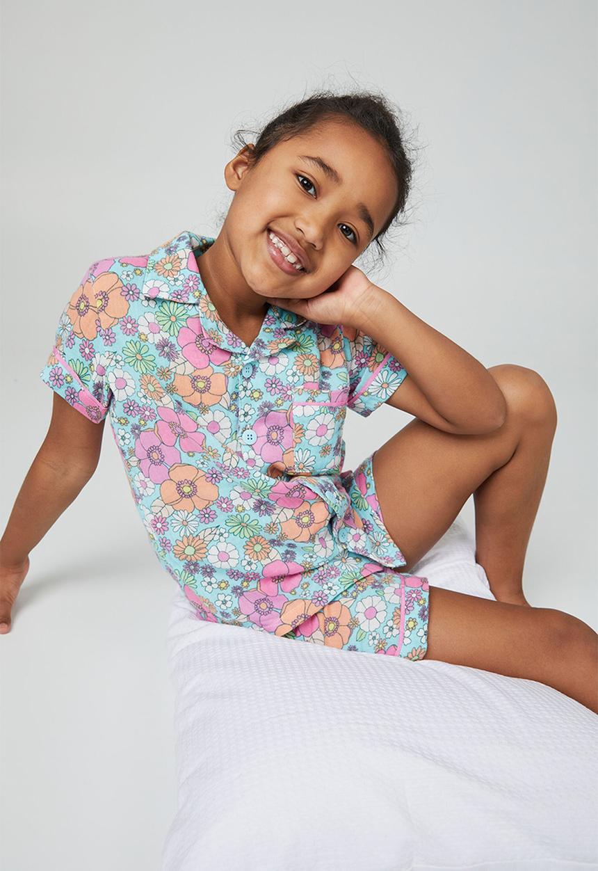 Cotton On - Alexis cheesecloth short sleeve pj set - heaven blue/juniper floral