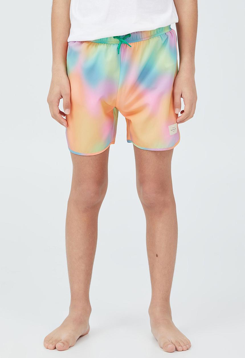 Cotton On - Benny curved hem boardshort - rainbow/digi dye