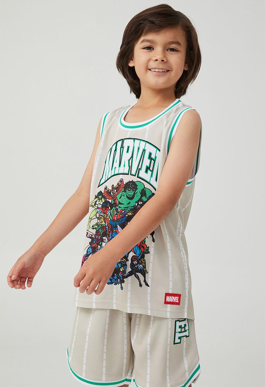 Cotton On - License marvel basketball tank - lcn mar dark vanilla stripe & marvel