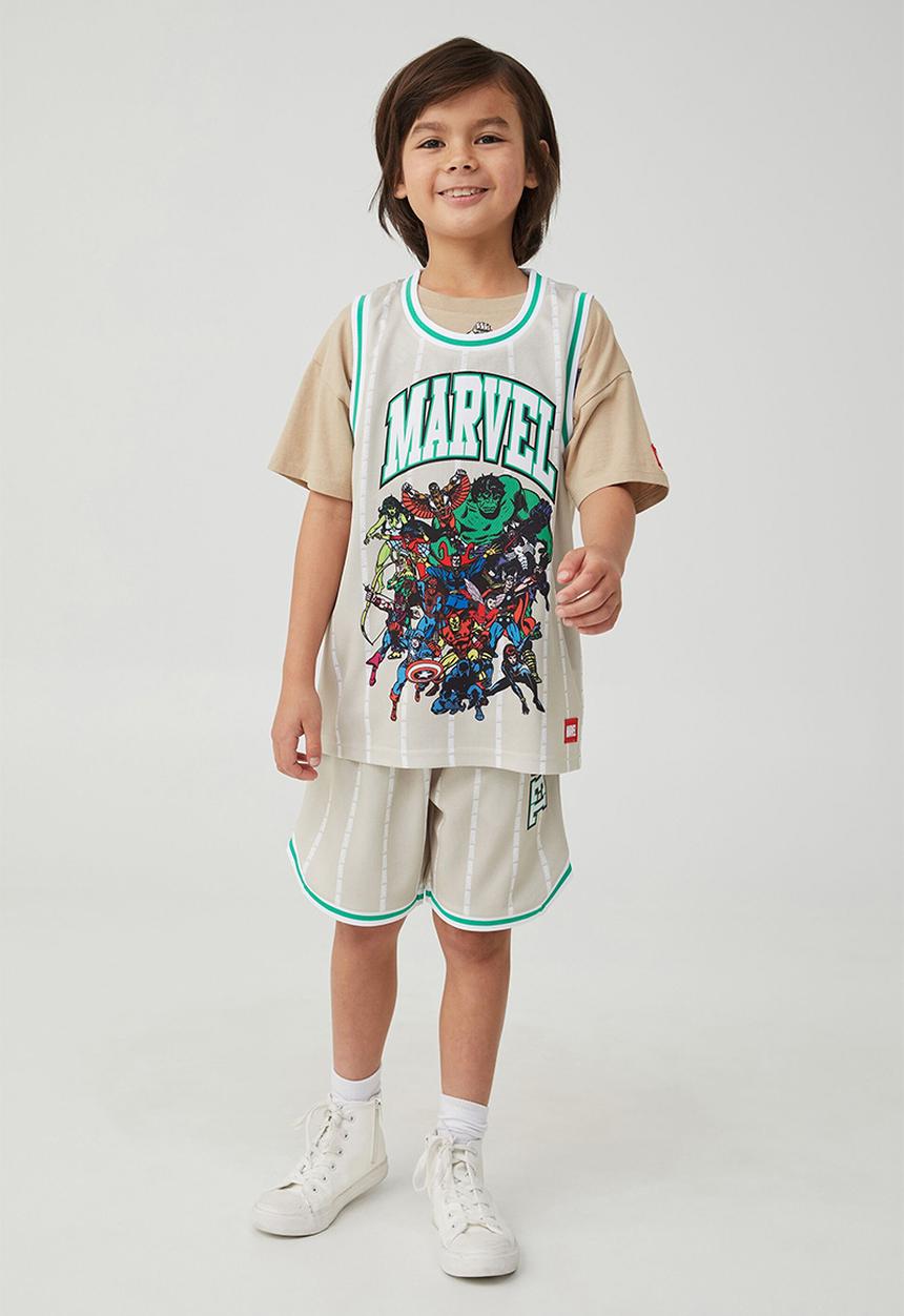 Cotton On - License marvel basketball tank - lcn mar dark vanilla stripe & marvel
