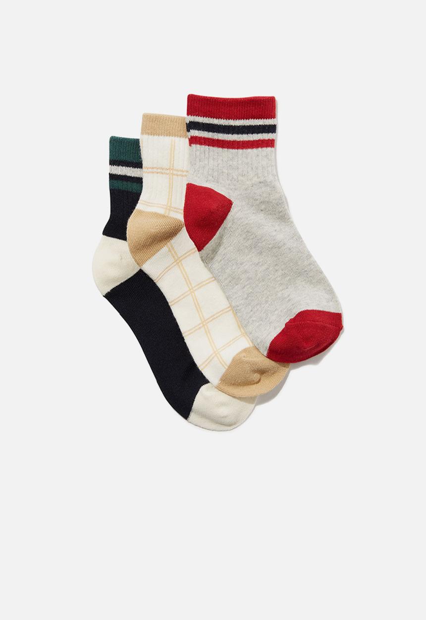 Cotton On - Kids 3pk mid crew socks - swag green & splice
