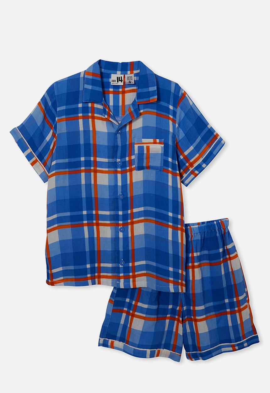 Cotton On - Andrew cheesecloth short sleeve pyjama set - bluebell