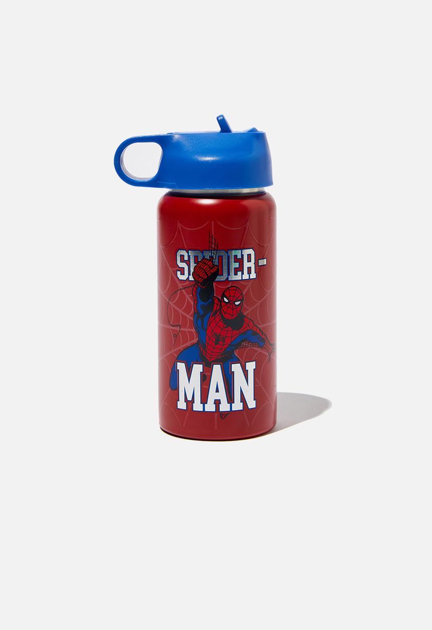 Cotton On - Kids metal drink bottle - lcn mar spiderman & retro blue lid