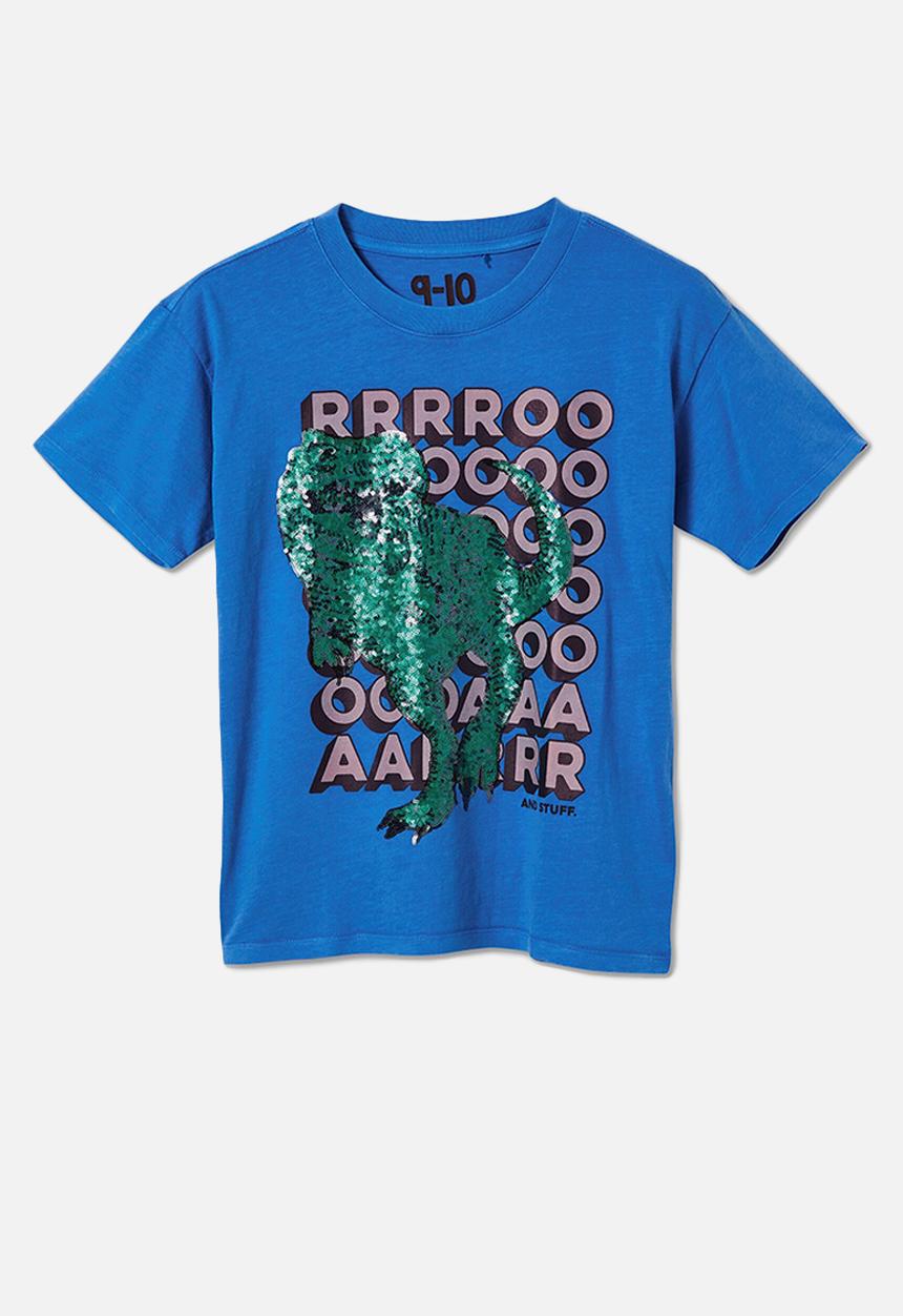Cotton On - Stevie short sleeve embellished tee - blue bell /dino sequin