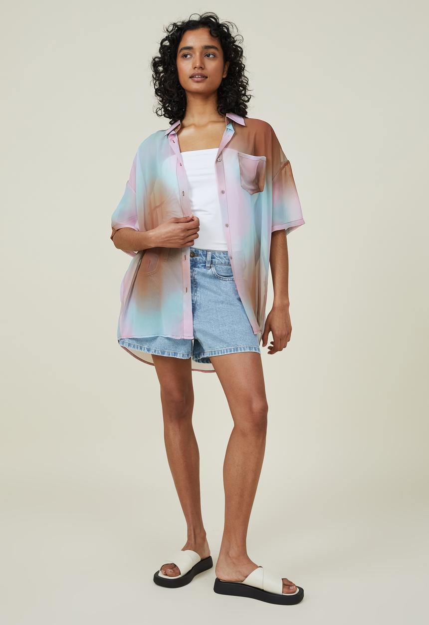 Cotton On - Sheer shirt - sully digital haze clay brown