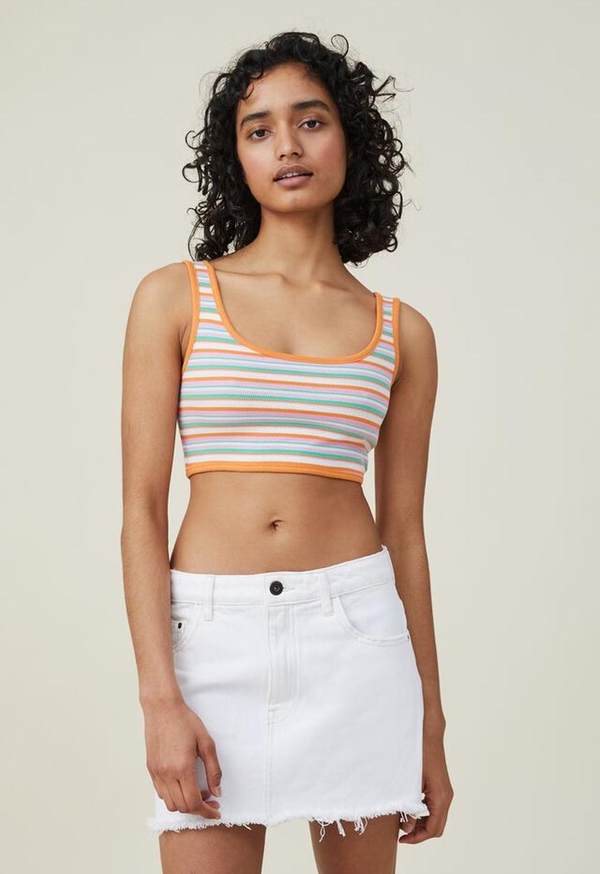 Cotton On - The organic rib micro tank - multi stripe daisy mauve
