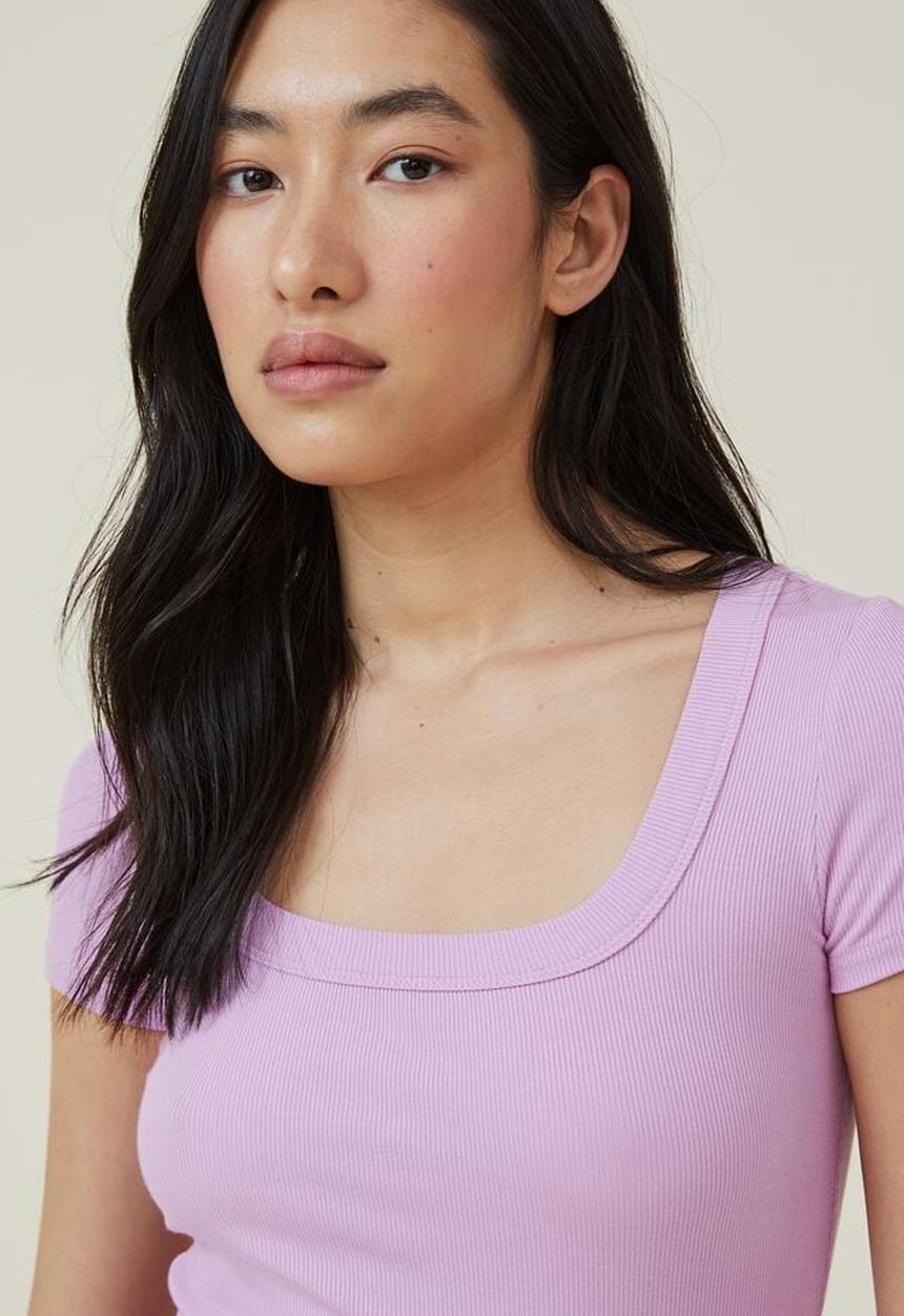 Cotton On - Staple rib scoop neck short sleeve top - poppy pink