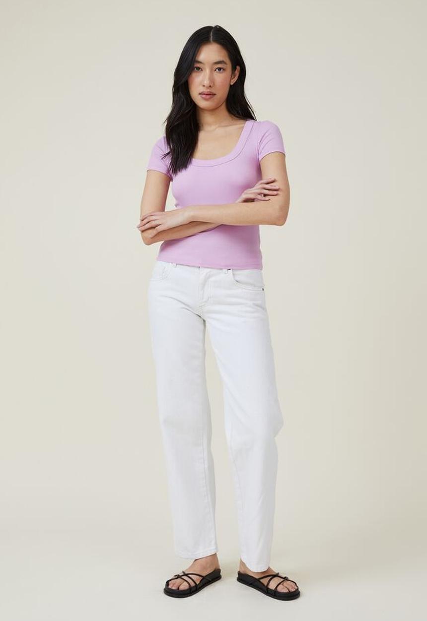 Cotton On - Staple rib scoop neck short sleeve top - poppy pink
