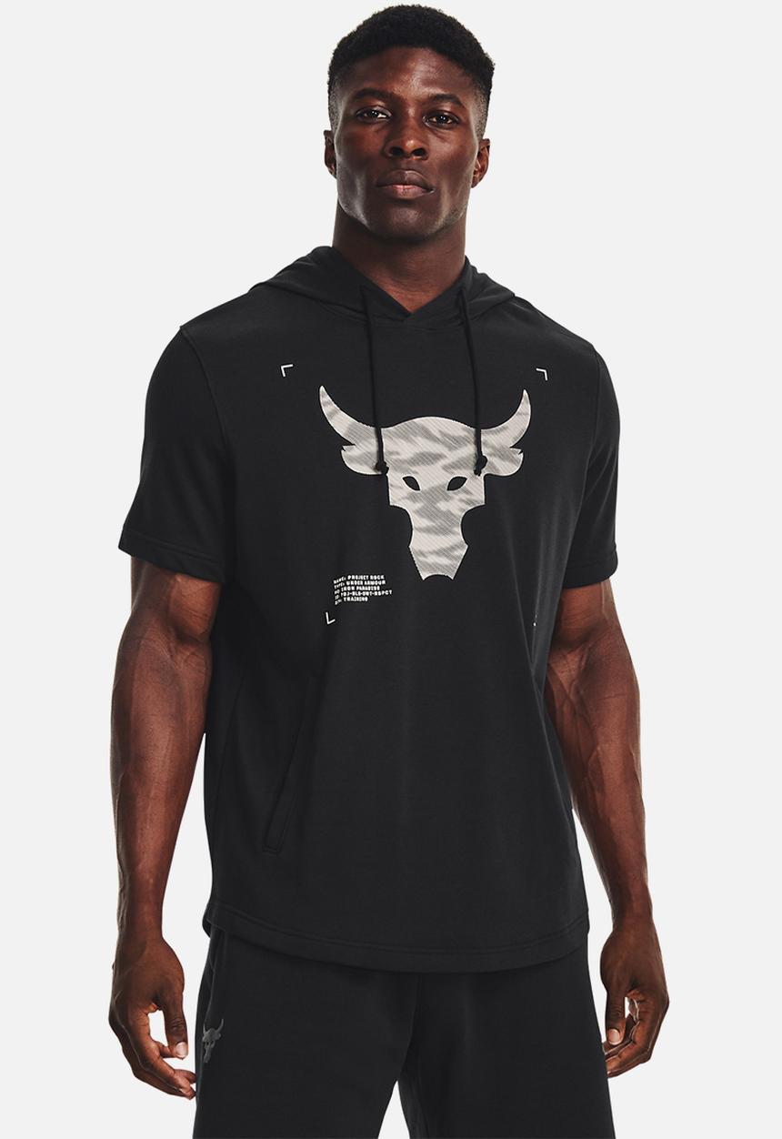 Under Armour - UA Project Rock  terry short sleeve hoodey - black