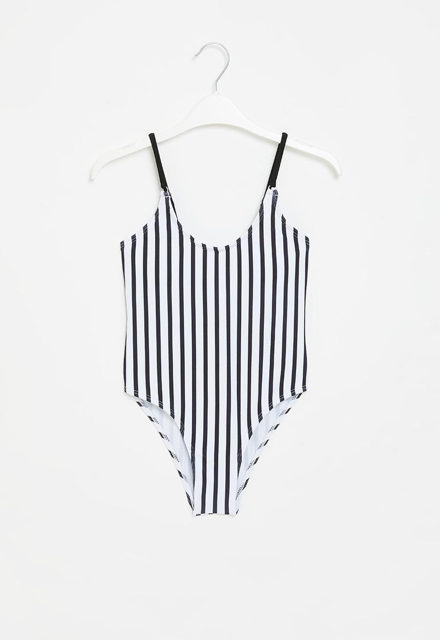 Rebel Republic - Girls stripe one piece swimsuit - black/white