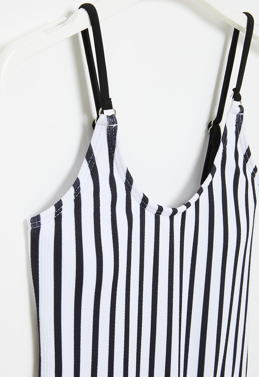 Rebel Republic - Girls stripe one piece swimsuit - black/white