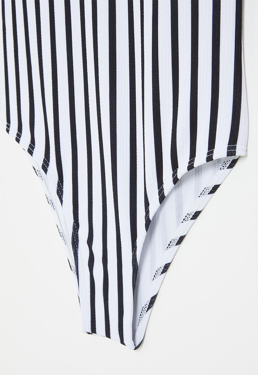 Rebel Republic - Girls stripe one piece swimsuit - black/white